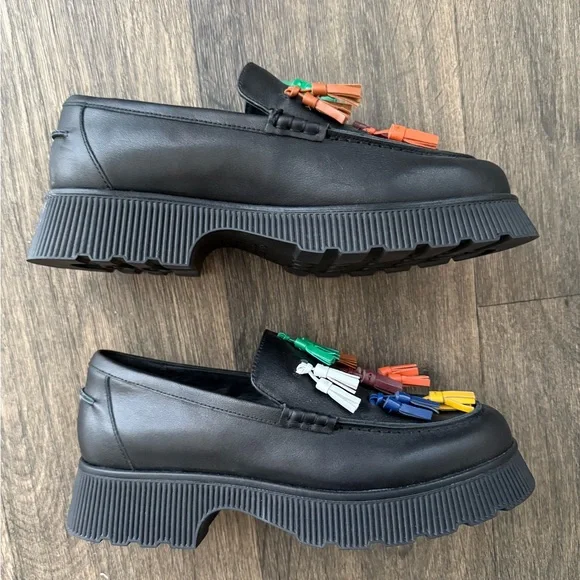 NWOT Charlotte Stone Tassel Lug Sole Platform Loafers - Picture 4 of 6